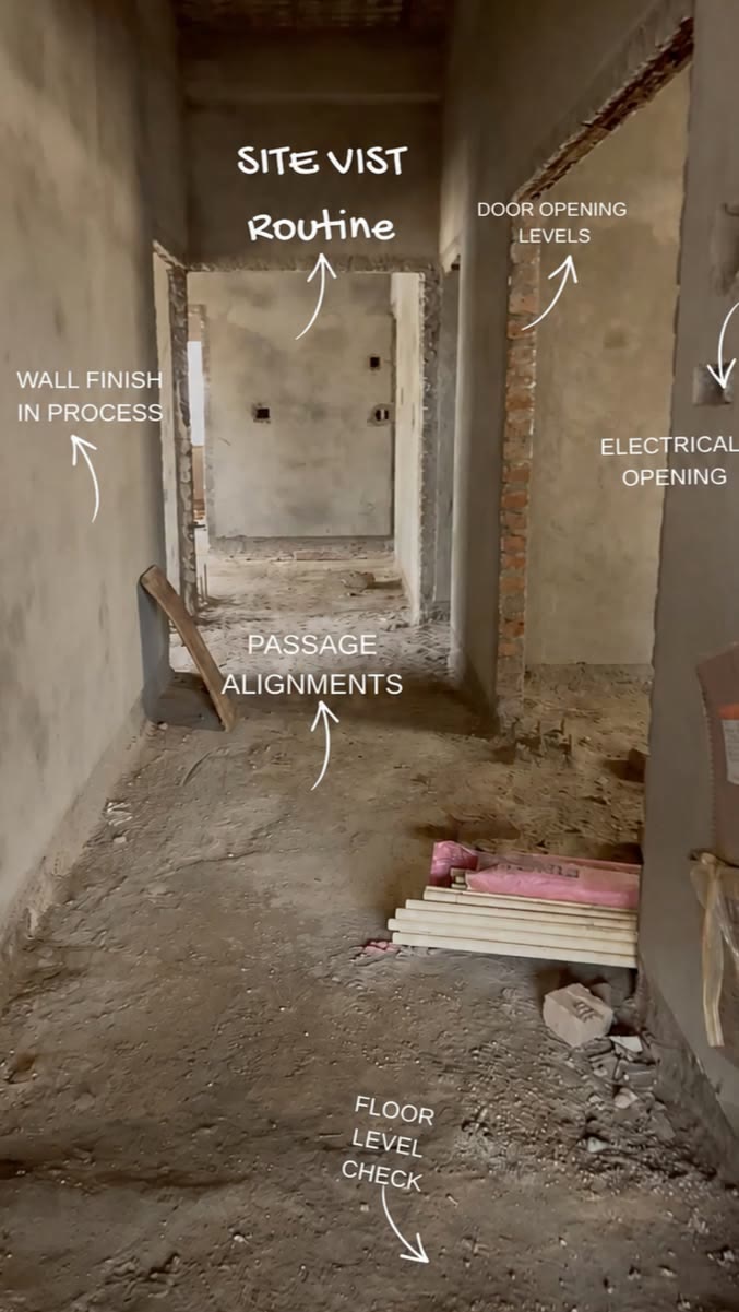 Esquisse conceptuelle d'un travailleur qui inspecte une pièce dénudée lors d'une visite de chantier