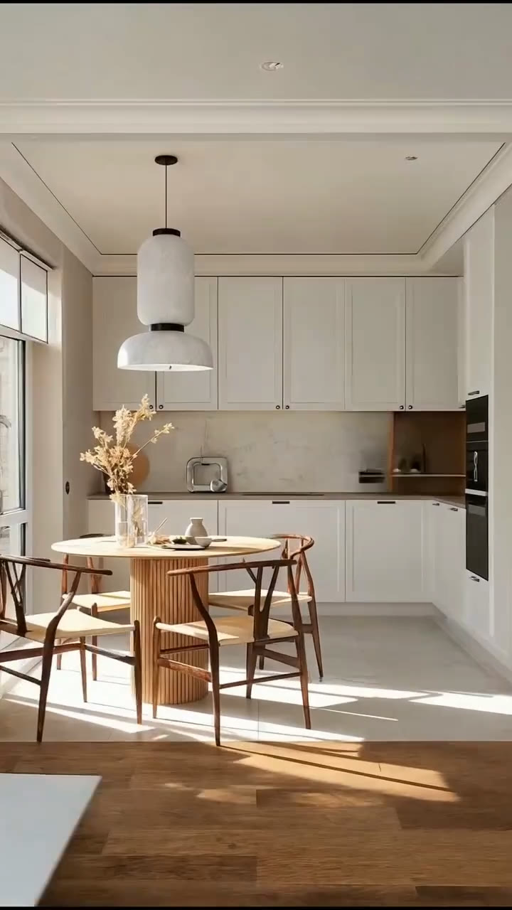 Renovated kitchen with new cabinets, pot lights and vinyl plank flooring